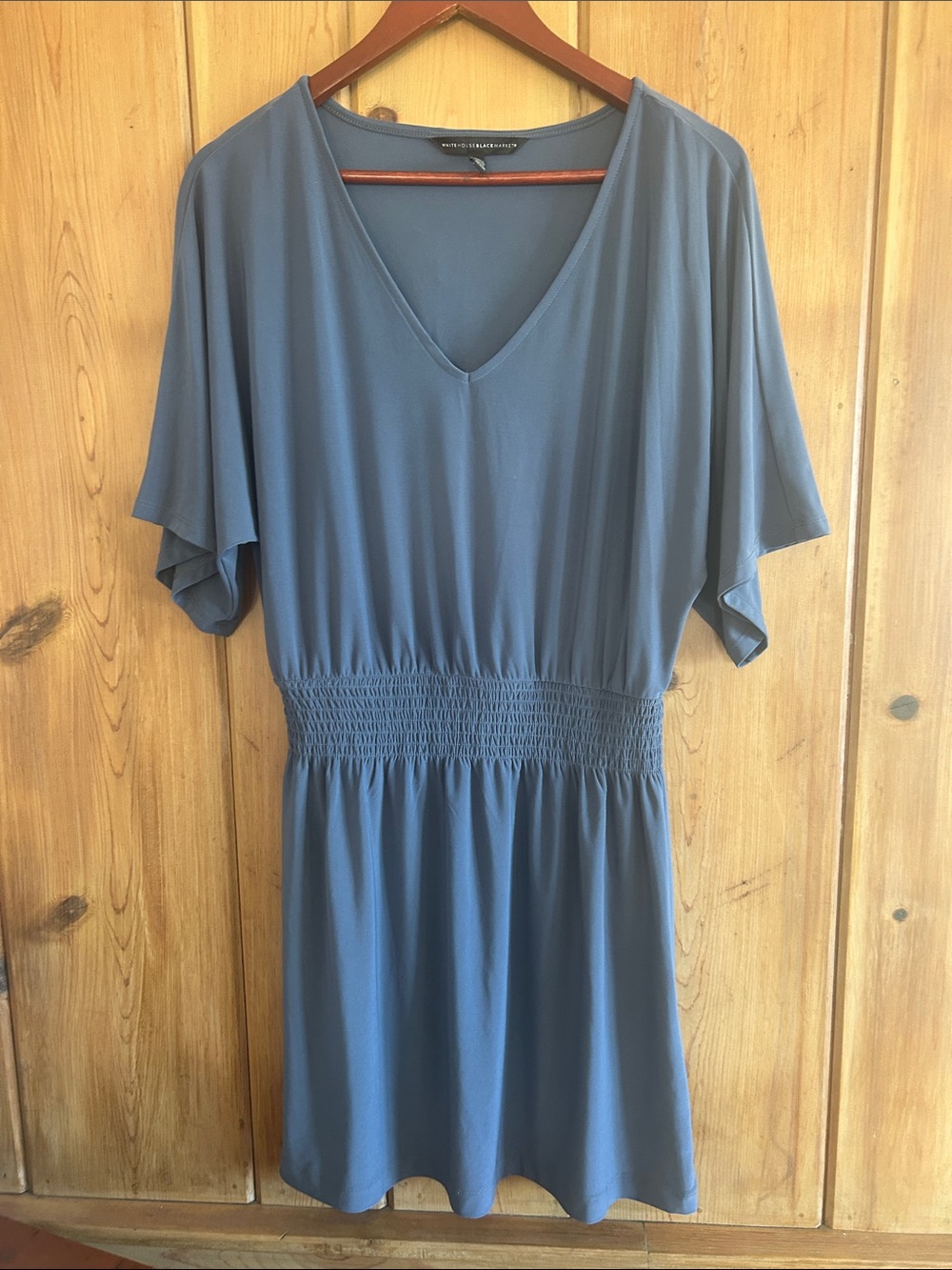 White House Black Market V-Neck Top in Dusty Blue